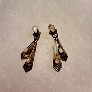 Vintage-Inspired Teardrop Dangle Earrings with Cream Accents